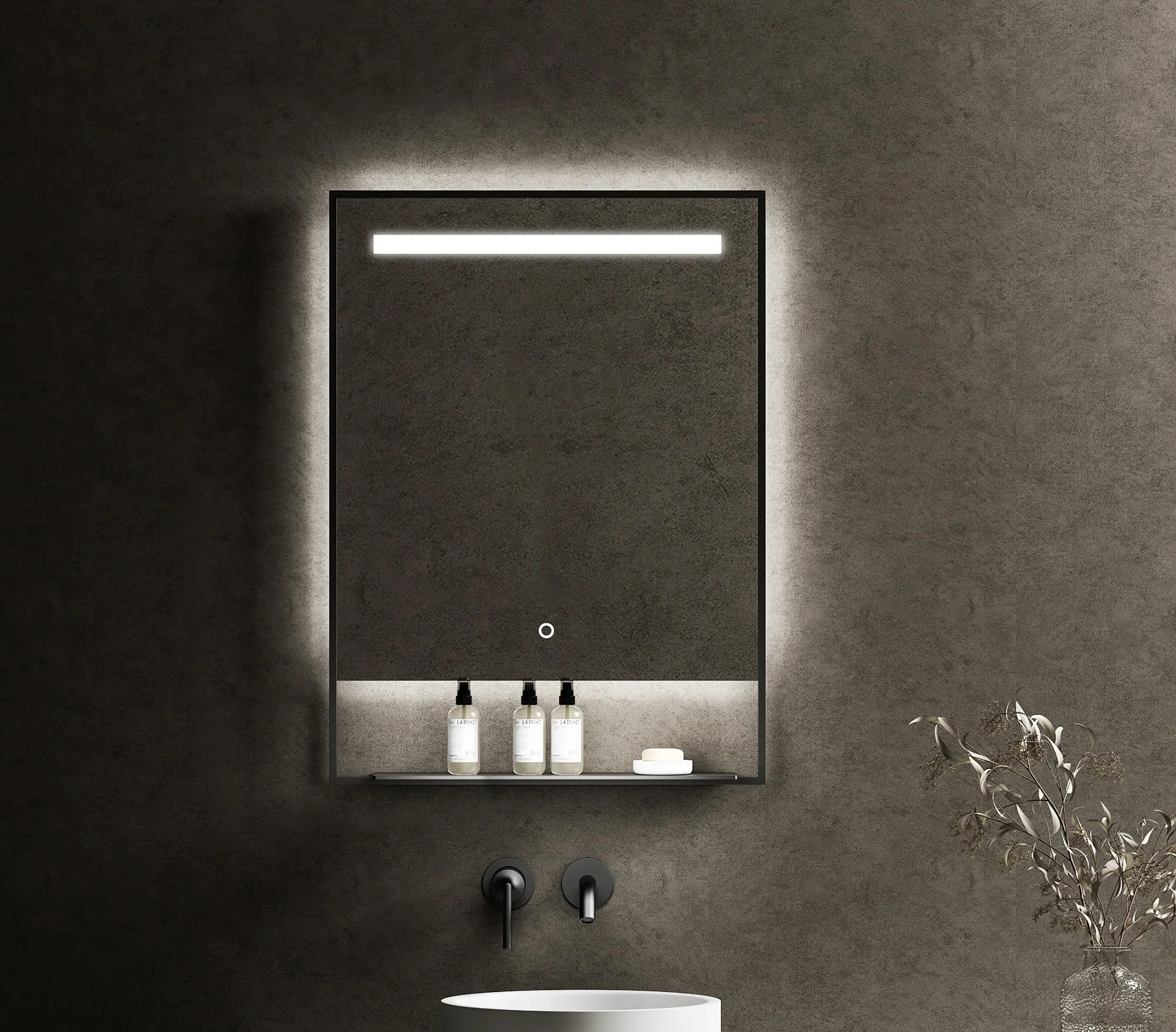 Rourke LED Mirror with Shelf 7 Rourke LED Mirror with Shelf