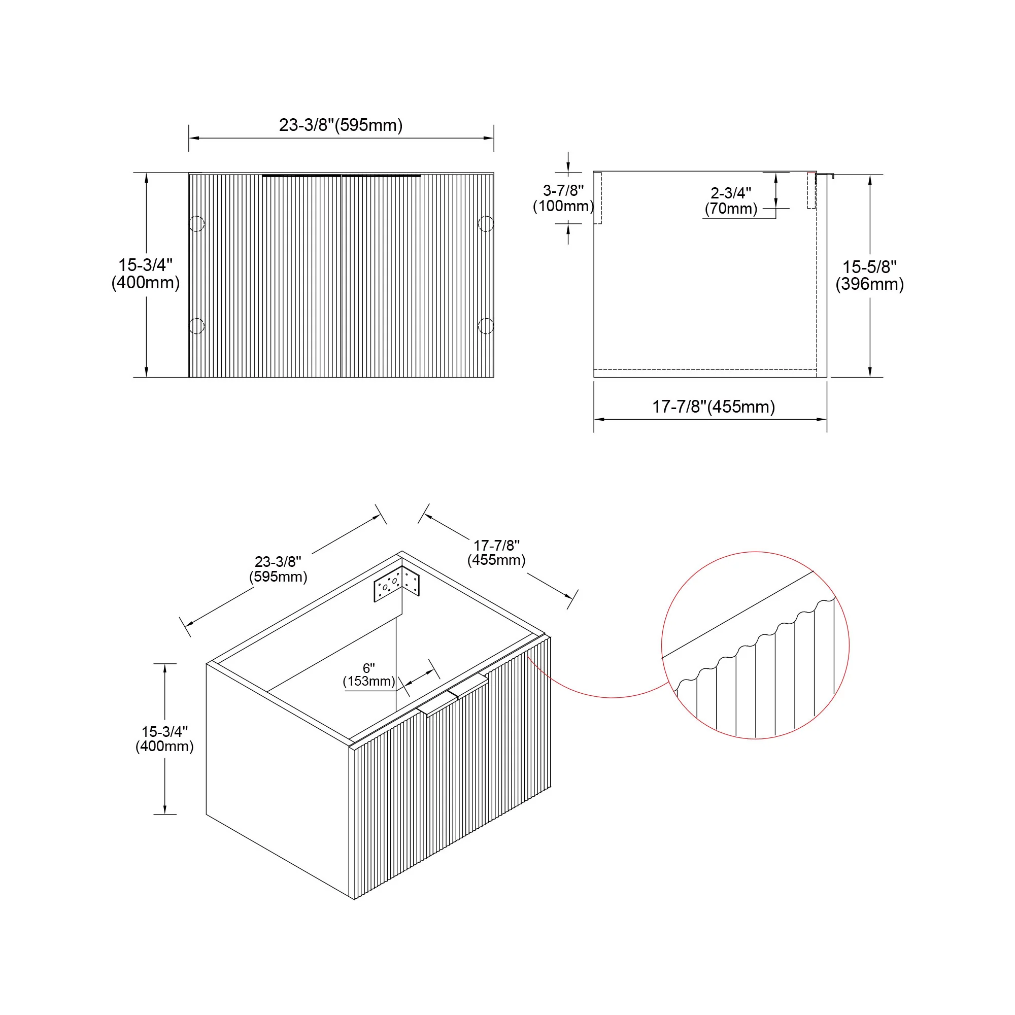 Bellezza Floating Vanity - Fluted (24"-60") 26 Bellezza Floating Vanity - Fluted (24"-60")